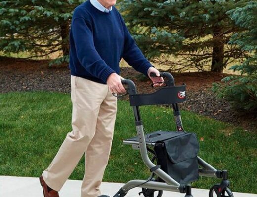 Man with freedom and independence using his mobility device, a rollator